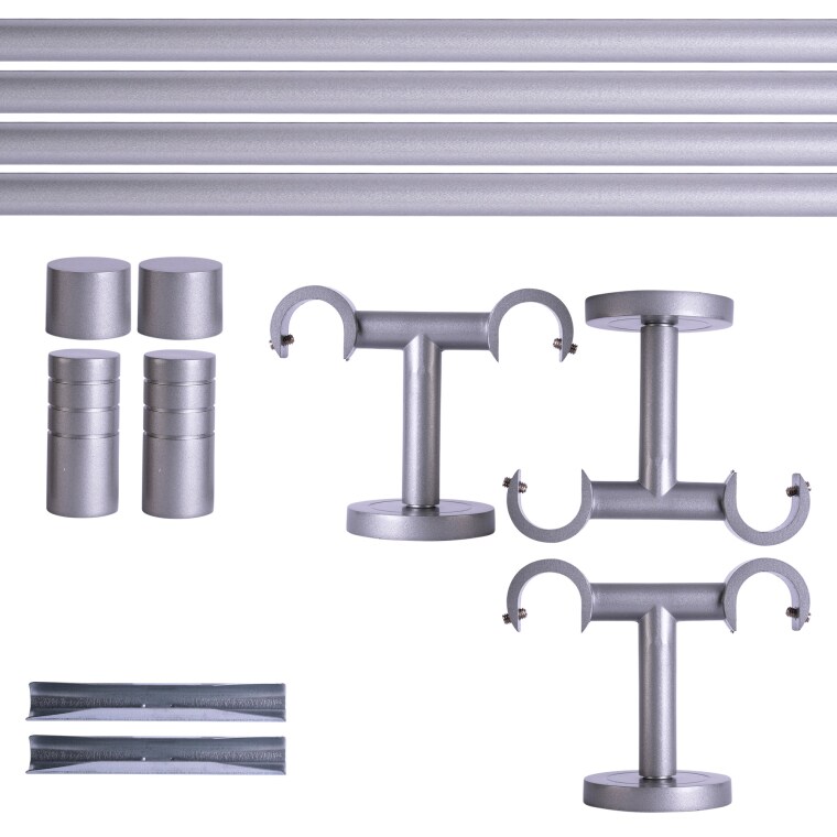 VICTORIA M Gardinenstange Set | 2-läufig, ⌀ 19 mm, 400 cm, silber + Decke, Rillen-Kappe