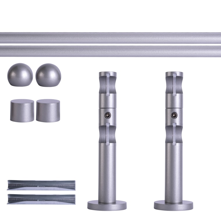 VICTORIA M Gardinenstange Set | 2-läufig, ⌀ 19 mm, 120 cm, silber + Wand, Kugel-Ball