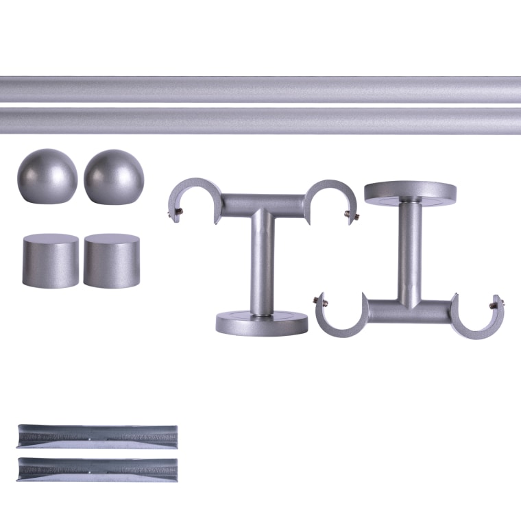 VICTORIA M Gardinenstange Set | 2-läufig, ⌀ 19 mm, 120 cm, silber + Decke, Kugel-Ball