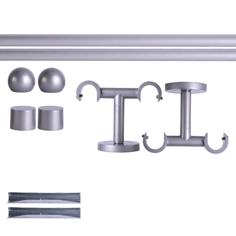 VICTORIA M Gardinenstange Set | 2-läufig, ⌀ 19 mm, 140 cm, silber + Decke, Kugel-Ball