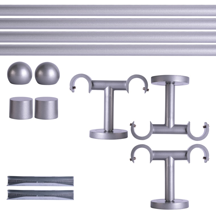 VICTORIA M Gardinenstange Set | 2-läufig, ⌀ 19 mm, 280 cm, silber + Decke, Kugel-Ball