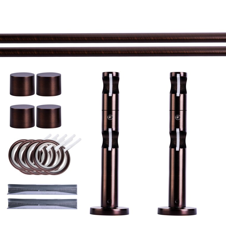 VICTORIA M Gardinenstange Set | 2-läufig, ⌀ 19 mm, 160 cm, rot-bronze + Wand, Kappe, Ring
