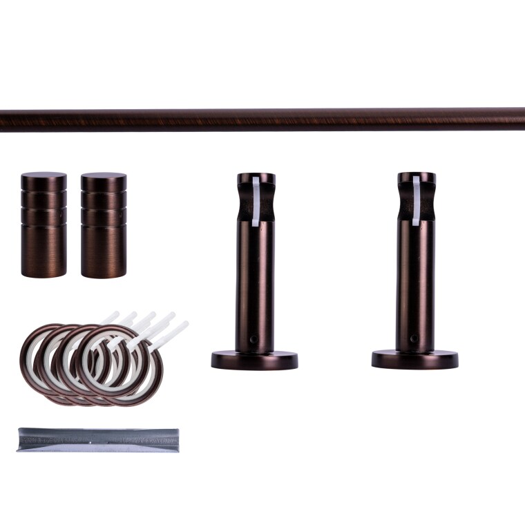 VICTORIA M Gardinenstange Set | 1-läufig, ⌀ 19 mm, 160 cm, rot-bronze + Wand, Rillen-Kappe, Ring