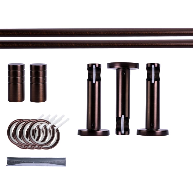 VICTORIA M Gardinenstange Set | 1-läufig, ⌀ 19 mm, 280 cm, rot-bronze + Wand, Rillen-Kappe, Ring