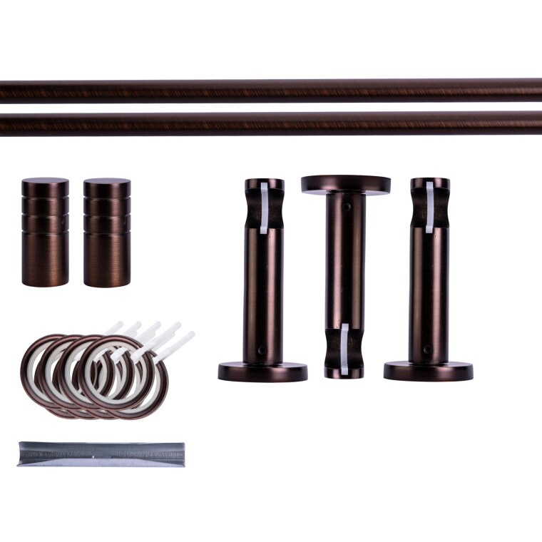VICTORIA M Gardinenstange Set | 1-läufig, ⌀ 19 mm, 400 cm, rot-bronze + Wand, Rillen-Kappe, Ring