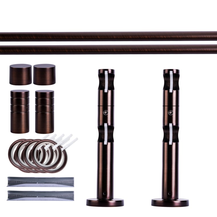 VICTORIA M Gardinenstange Set | 2-läufig, ⌀ 19 mm, 200 cm, rot-bronze + Wand, Rillen-Kappe, Ring
