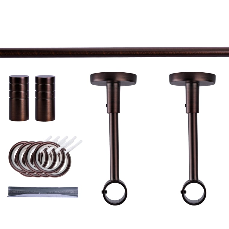 VICTORIA M Gardinenstange Set | 1-läufig, ⌀ 19 mm, 120 cm, rot-bronze + Decke, Rillen-Kappe, Ring