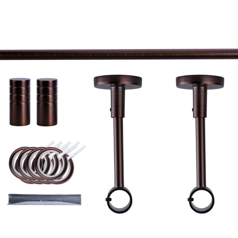 VICTORIA M Gardinenstange Set | 1-läufig, ⌀ 19 mm, 140 cm, rot-bronze + Decke, Rillen-Kappe, Ring