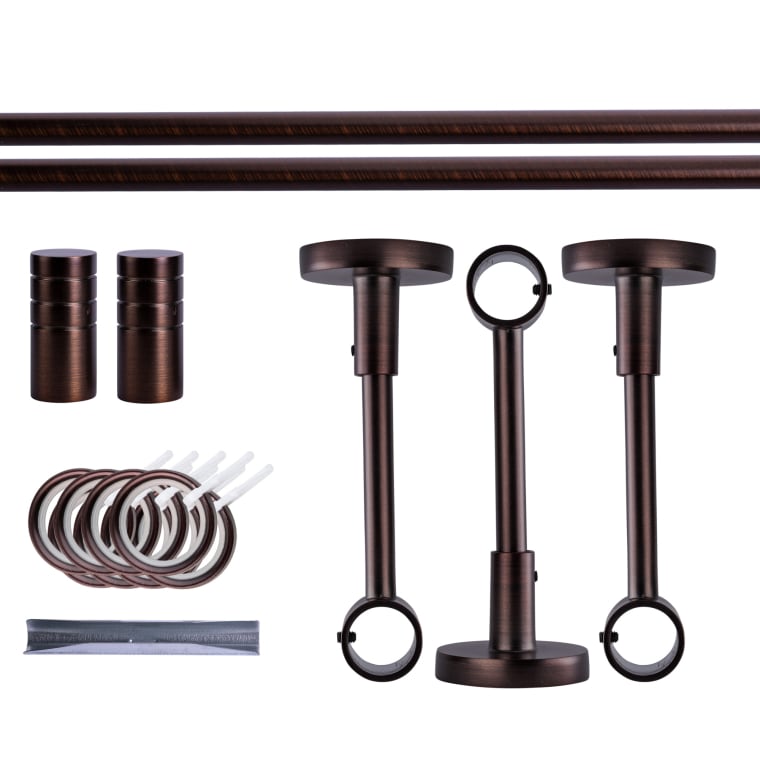 VICTORIA M Gardinenstange Set | 1-läufig, ⌀ 19 mm, 280 cm, rot-bronze + Decke, Rillen-Kappe, Ring