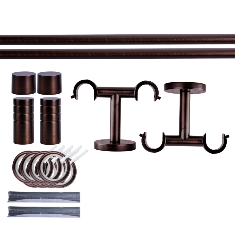 VICTORIA M Gardinenstange Set | 2-läufig, ⌀ 19 mm, 180 cm, rot-bronze + Decke, Rillen-Kappe, Ring