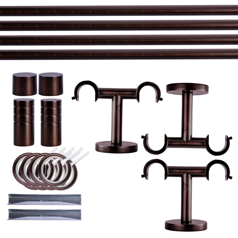 VICTORIA M Gardinenstange Set | 2-läufig, ⌀ 19 mm, 240 cm, rot-bronze + Decke, Rillen-Kappe, Ring