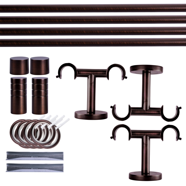 VICTORIA M Gardinenstange Set | 2-läufig, ⌀ 19 mm, 280 cm, rot-bronze + Decke, Rillen-Kappe, Ring