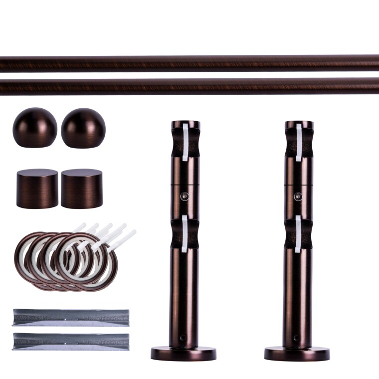 VICTORIA M Gardinenstange Set | 2-läufig, ⌀ 19 mm, 140 cm, rot-bronze + Wand, Kugel-Ball, Ring