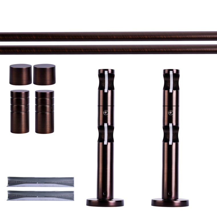 VICTORIA M Gardinenstange Set | 2-läufig, ⌀ 19 mm, 120 cm, rot-bronze + Wand, Rillen-Kappe