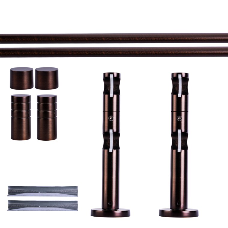 VICTORIA M Gardinenstange Set | 2-läufig, ⌀ 19 mm, 140 cm, rot-bronze + Wand, Rillen-Kappe