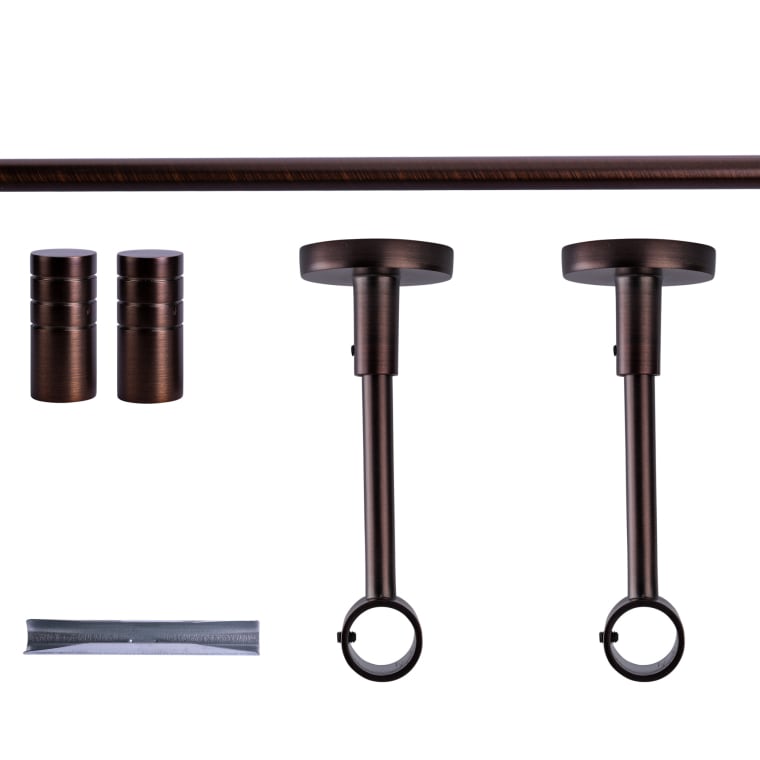 VICTORIA M Gardinenstange Set | 1-läufig, ⌀ 19 mm, 180 cm, rot-bronze + Decke, Rillen-Kappe