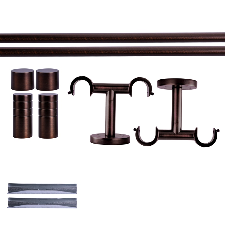 VICTORIA M Gardinenstange Set | 2-läufig, ⌀ 19 mm, 120 cm, rot-bronze + Decke, Rillen-Kappe