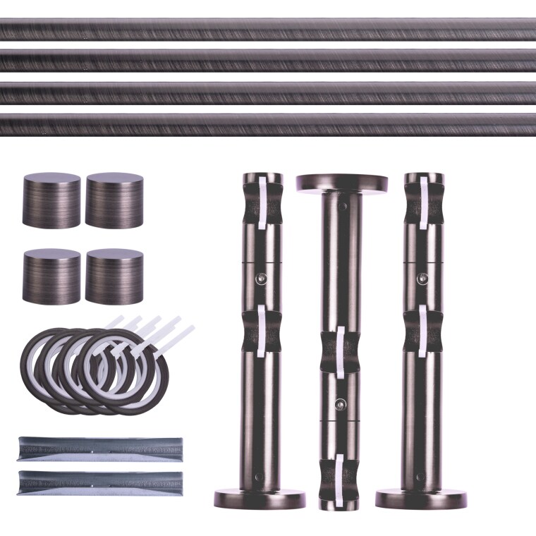 VICTORIA M Gardinenstange Set | 2-läufig, ⌀ 19 mm, 400 cm, anthrazit + Wand, Kappe, Ring