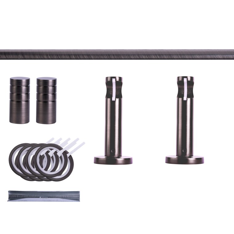 VICTORIA M Gardinenstange Set | 1-läufig, ⌀ 19 mm, 120 cm, anthrazit + Wand, Rillen-Kappe, Ring