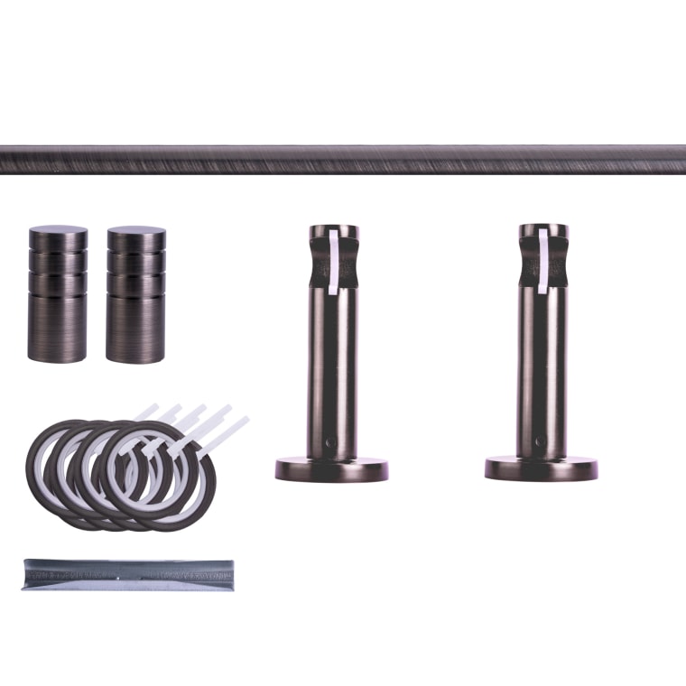 VICTORIA M Gardinenstange Set | 1-läufig, ⌀ 19 mm, 140 cm, anthrazit + Wand, Rillen-Kappe, Ring