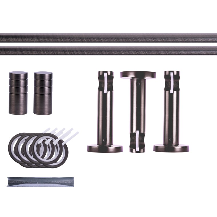 VICTORIA M Gardinenstange Set | 1-läufig, ⌀ 19 mm, 240 cm, anthrazit + Wand, Rillen-Kappe, Ring