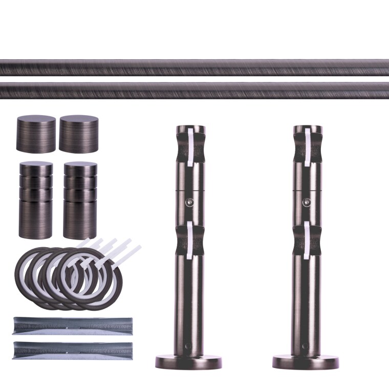 VICTORIA M Gardinenstange Set | 2-läufig, ⌀ 19 mm, 120 cm, anthrazit + Wand, Rillen-Kappe, Ring