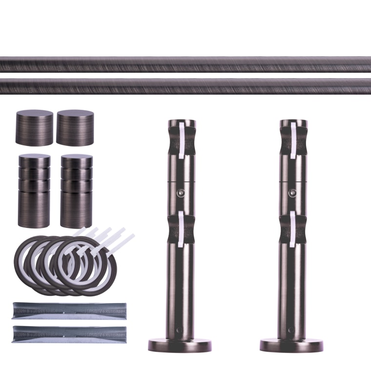 VICTORIA M Gardinenstange Set | 2-läufig, ⌀ 19 mm, 200 cm, anthrazit + Wand, Rillen-Kappe, Ring