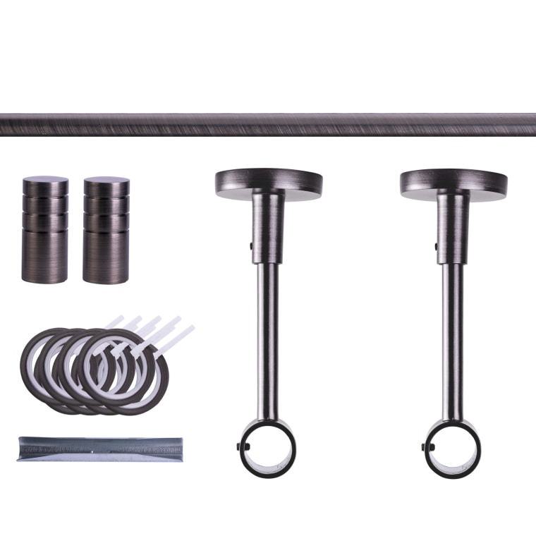 VICTORIA M Gardinenstange Set | 1-läufig, ⌀ 19 mm, 140 cm, anthrazit + Decke, Rillen-Kappe, Ring