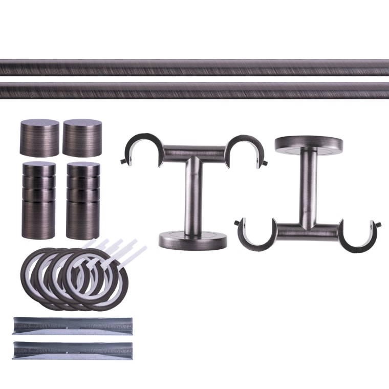 VICTORIA M Gardinenstange Set | 2-läufig, ⌀ 19 mm, 180 cm, anthrazit + Decke, Rillen-Kappe, Ring