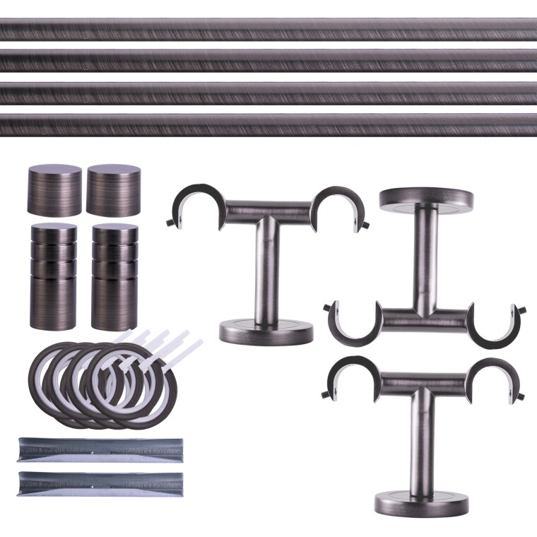 VICTORIA M Gardinenstange Set | 2-läufig, ⌀ 19 mm, 240 cm, anthrazit + Decke, Rillen-Kappe, Ring