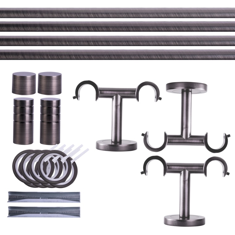 VICTORIA M Gardinenstange Set | 2-läufig, ⌀ 19 mm, 360 cm, anthrazit + Decke, Rillen-Kappe, Ring