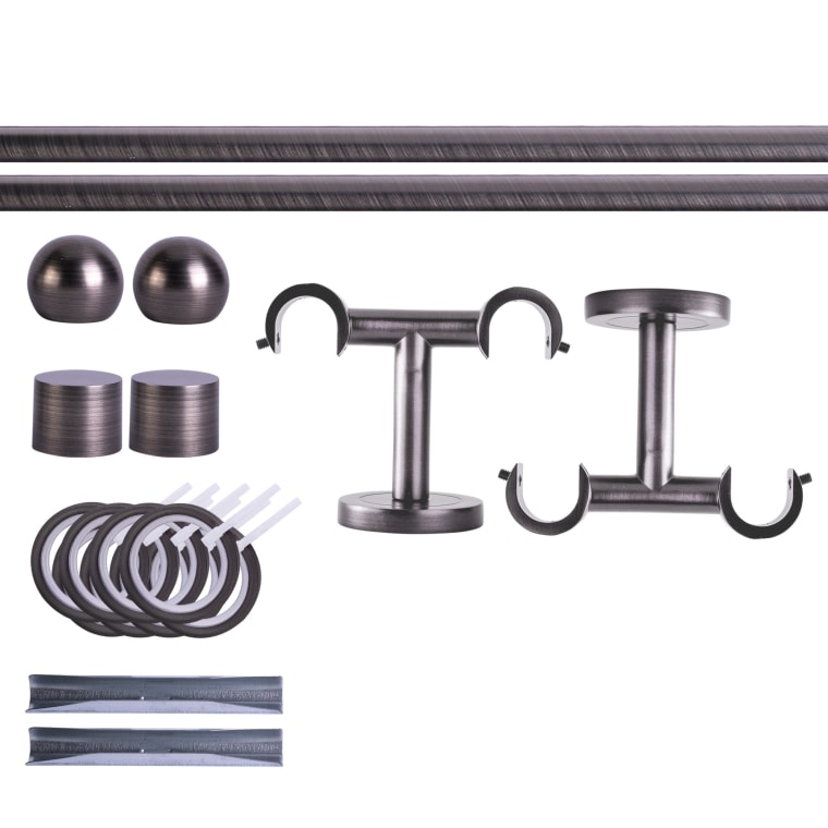 VICTORIA M Gardinenstange Set | 2-läufig, ⌀ 19 mm, 200 cm, anthrazit + Decke, Kugel-Ball, Ring