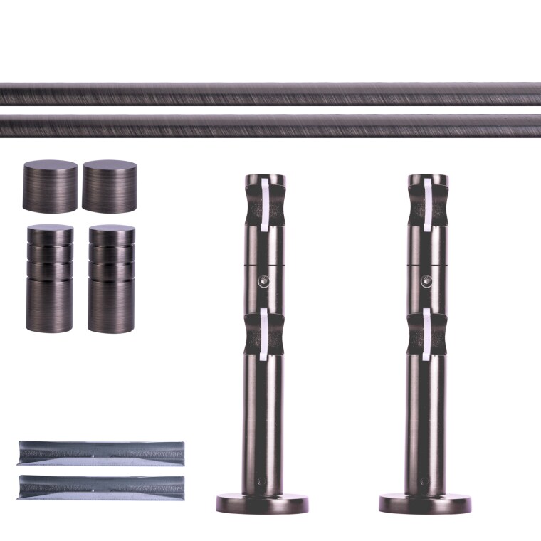 VICTORIA M Gardinenstange Set | 2-läufig, ⌀ 19 mm, 140 cm, anthrazit + Wand, Rillen-Kappe