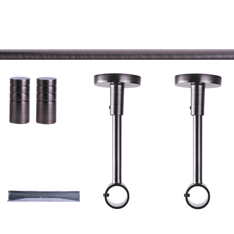 VICTORIA M Gardinenstange Set | 1-läufig, ⌀ 19 mm, 120 cm, anthrazit + Decke, Rillen-Kappe