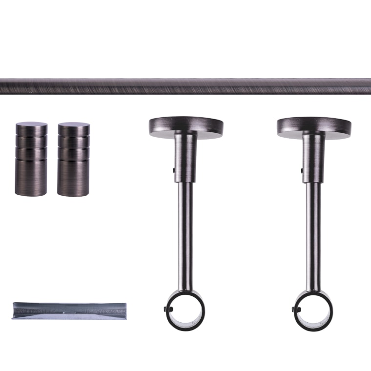 VICTORIA M Gardinenstange Set | 1-läufig, ⌀ 19 mm, 160 cm, anthrazit + Decke, Rillen-Kappe