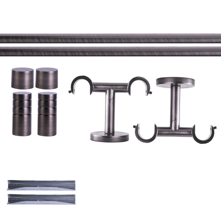 VICTORIA M Gardinenstange Set | 2-läufig, ⌀ 19 mm, 180 cm, anthrazit + Decke, Rillen-Kappe