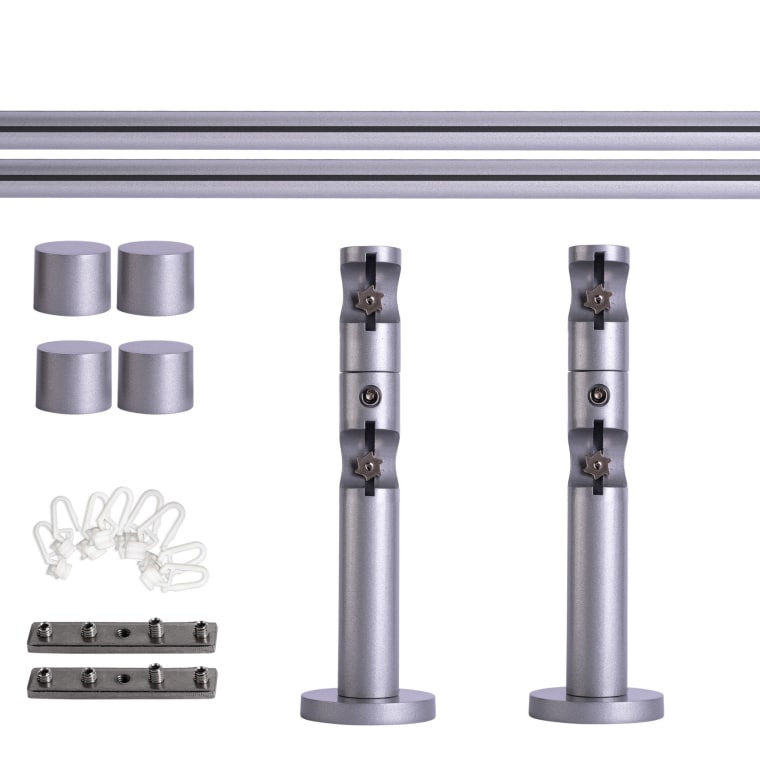 VICTORIA M Gardinenstange Set Innenlauf | 2-läufig, ⌀ 19 mm, 160 cm, silber + Wand, Kappe, Gleiter
