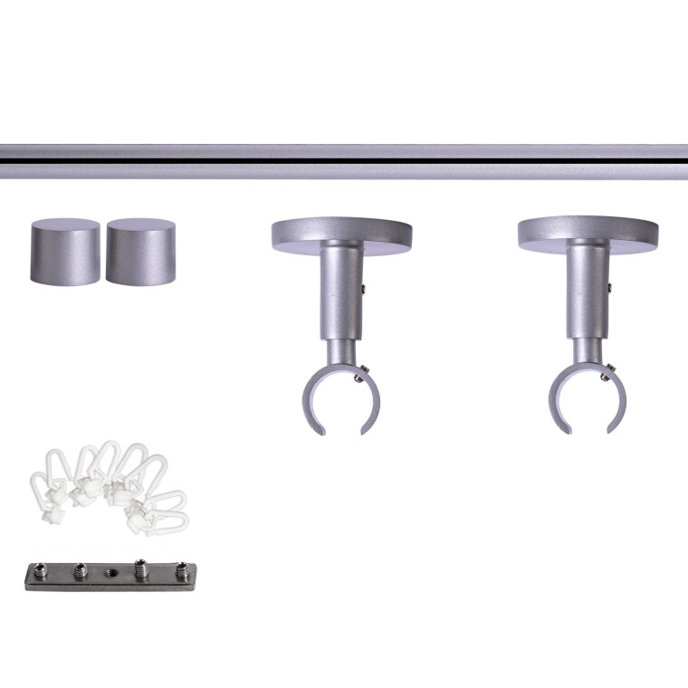 VICTORIA M Gardinenstange Set Innenlauf | 1-läufig, ⌀ 19 mm, 120 cm, silber + Decke, Kappe, Gleiter