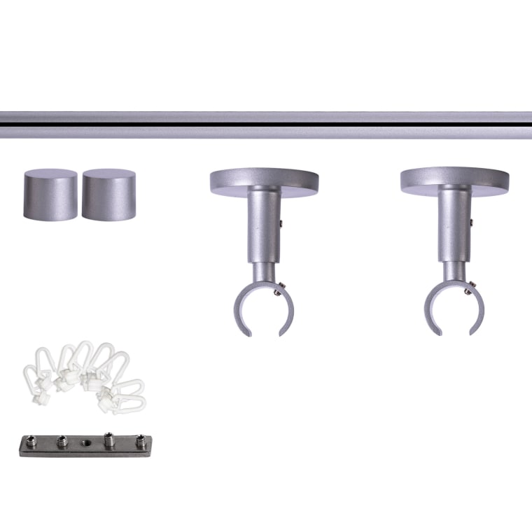 VICTORIA M Gardinenstange Set Innenlauf | 1-läufig, ⌀ 19 mm, 140 cm, silber + Decke, Kappe, Gleiter