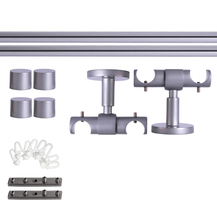 VICTORIA M Gardinenstange Set Innenlauf | 2-läufig, ⌀ 19 mm, 160 cm, silber + Decke, Kappe, Gleiter