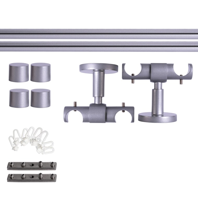 VICTORIA M Gardinenstange Set Innenlauf | 2-läufig, ⌀ 19 mm, 180 cm, silber + Decke, Kappe, Gleiter