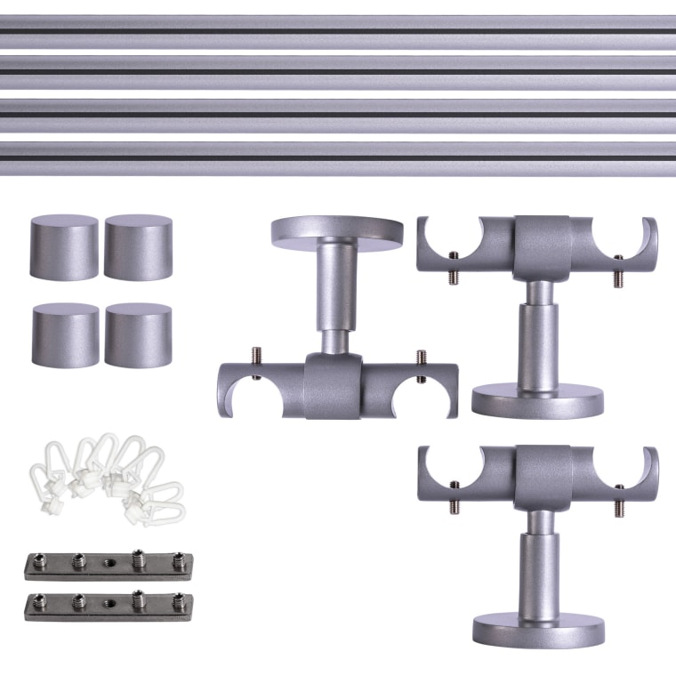 VICTORIA M Gardinenstange Set Innenlauf | 2-läufig, ⌀ 19 mm, 280 cm, silber + Decke, Kappe, Gleiter