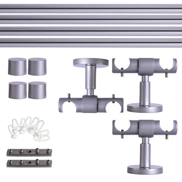VICTORIA M Gardinenstange Set Innenlauf | 2-läufig, ⌀ 19 mm, 360 cm, silber + Decke, Kappe, Gleiter