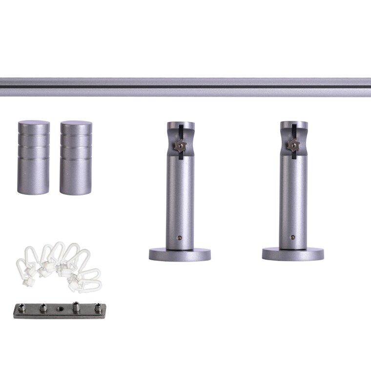 VICTORIA M Gardinenstange Set Innenlauf | 1-läufig, ⌀ 19 mm, 120 cm, silber + Wand, Rillen-Kappe, Gleiter