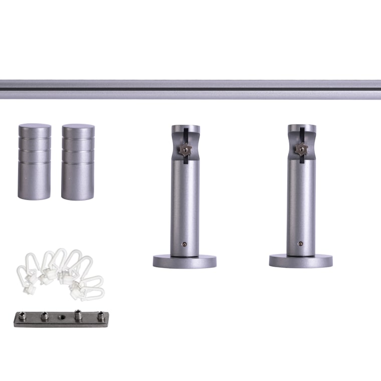 VICTORIA M Gardinenstange Set Innenlauf | 1-läufig, ⌀ 19 mm, 140 cm, silber + Wand, Rillen-Kappe, Gleiter