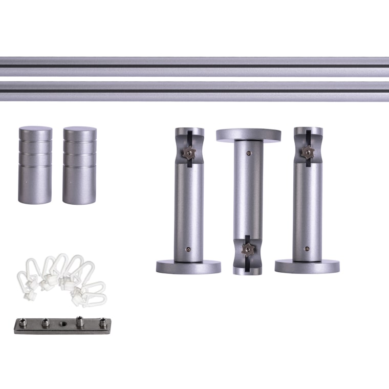 VICTORIA M Gardinenstange Set Innenlauf | 1-läufig, ⌀ 19 mm, 240 cm, silber + Wand, Rillen-Kappe, Gleiter