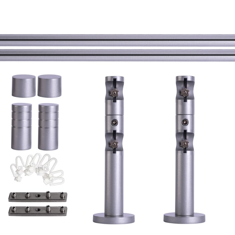 VICTORIA M Gardinenstange Set Innenlauf | 2-läufig, ⌀ 19 mm, 120 cm, silber + Wand, Rillen-Kappe, Gleiter