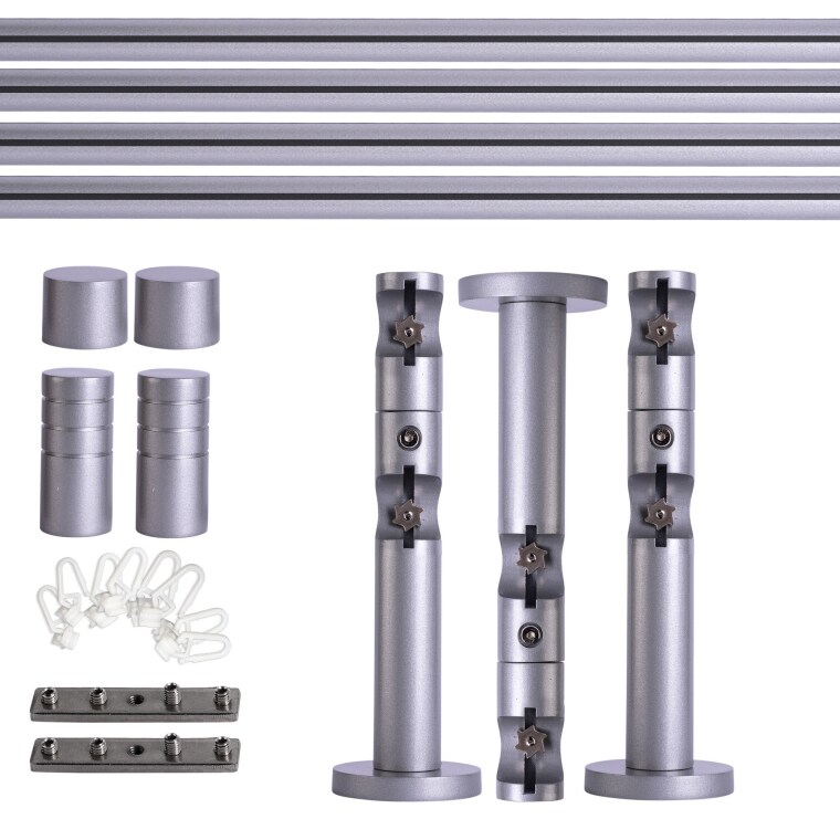 VICTORIA M Gardinenstange Set Innenlauf | 2-läufig, ⌀ 19 mm, 280 cm, silber + Wand, Rillen-Kappe, Gleiter