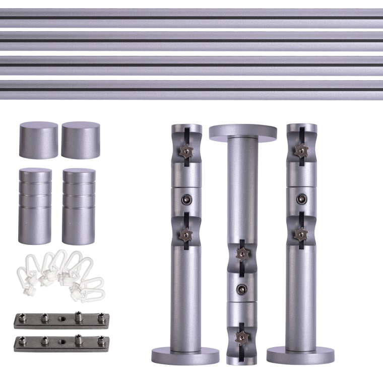 VICTORIA M Gardinenstange Set Innenlauf | 2-läufig, ⌀ 19 mm, 360 cm, silber + Wand, Rillen-Kappe, Gleiter
