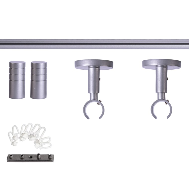 VICTORIA M Gardinenstange Set Innenlauf | 1-läufig, ⌀ 19 mm, 120 cm, silber + Decke, Rillen-Kappe, Gleiter